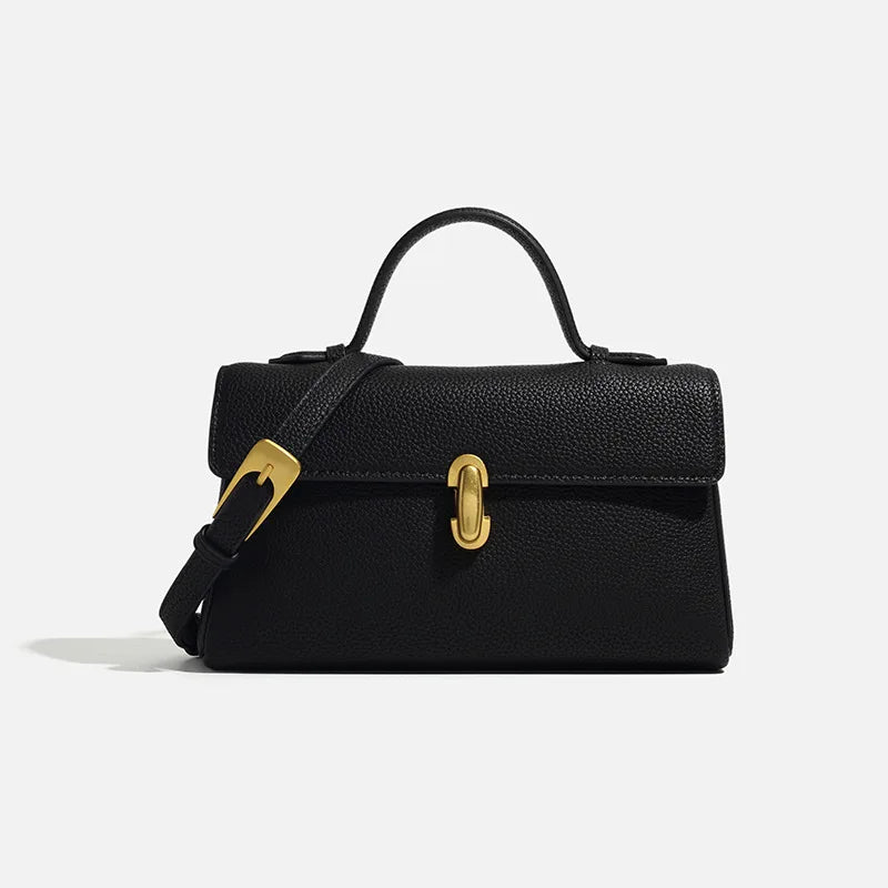 Sac à Main Femme Cuir Élégant Éléonore Noir / Cuir
