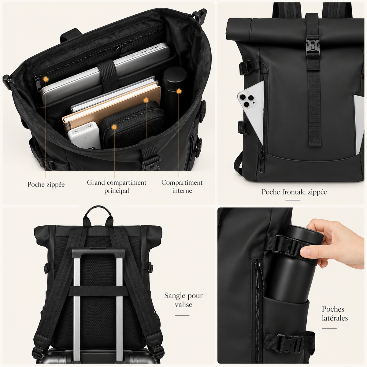 Sac à Dos Roll Top Homme Ordinateur 16 Pouces – Antoine
