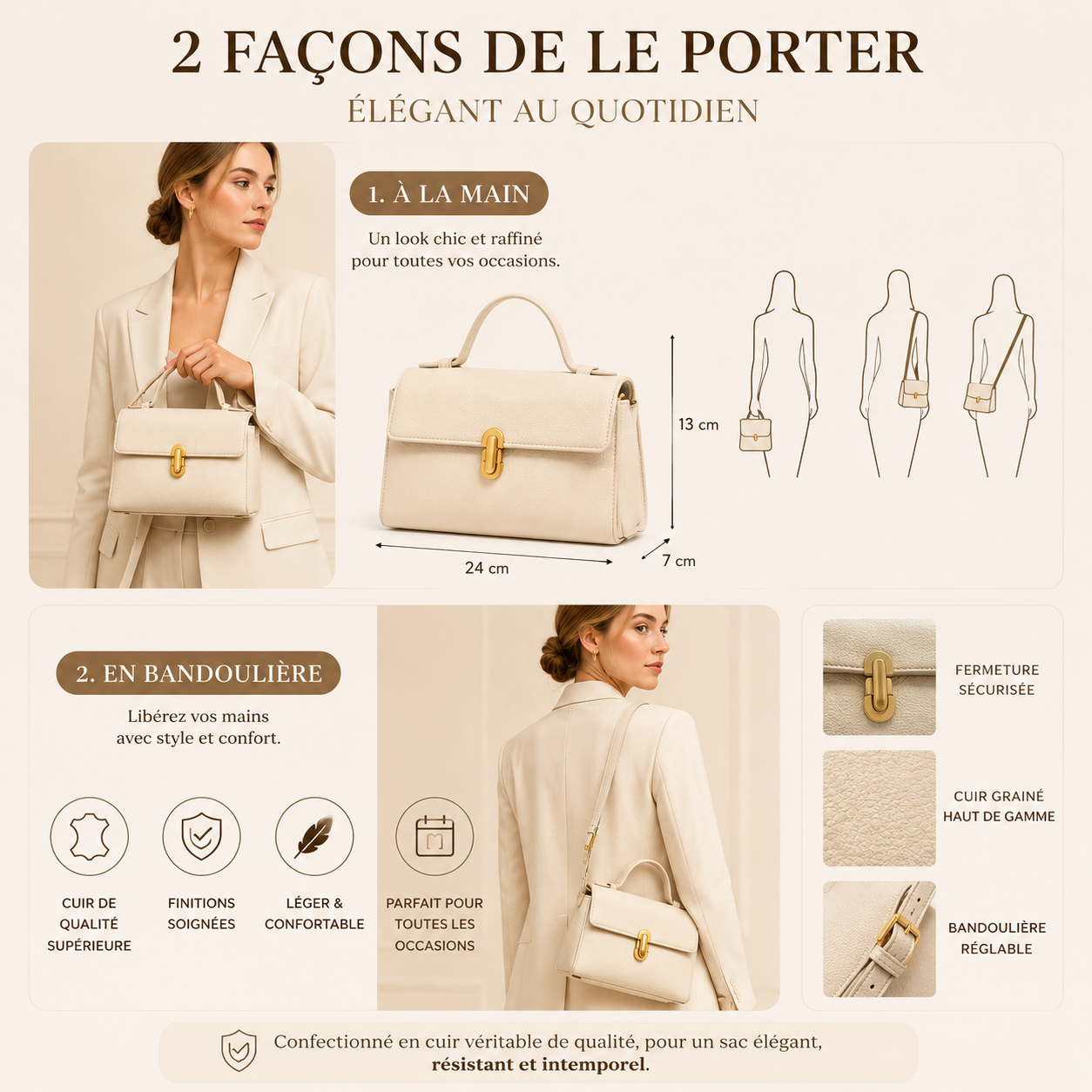 Sac à Main Femme Cuir Élégant Éléonore