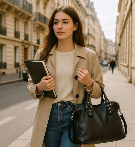 sac cabas noir, sac cabas cuir femme - idéal pour lycéenne