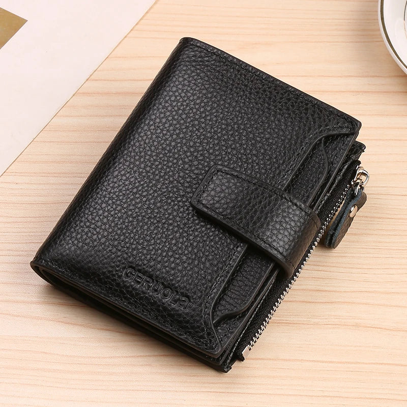 Portefeuille Femme Cuir Eva – RFID & Compact Noir / Cuir Véritable