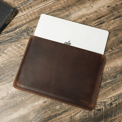 Housse Ordinateur Cuir Véritable Crazy Horse – Julien Café / 16 Pouces / Cuir