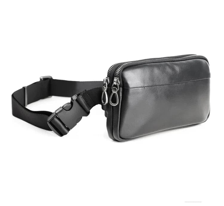 Banane Sacoche Homme Cuir Véritable / Noir Sac Banane