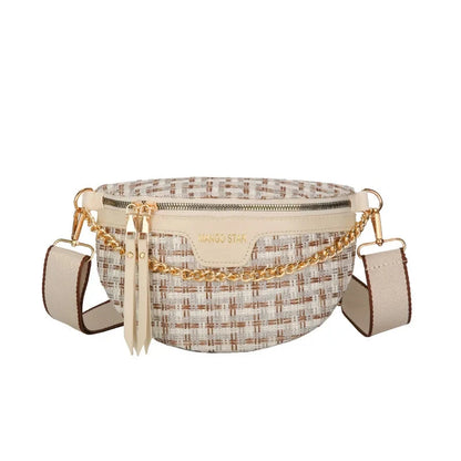 Banane Tissu Blanc / 24x16x7cm / Tissu + Cuir (PU)