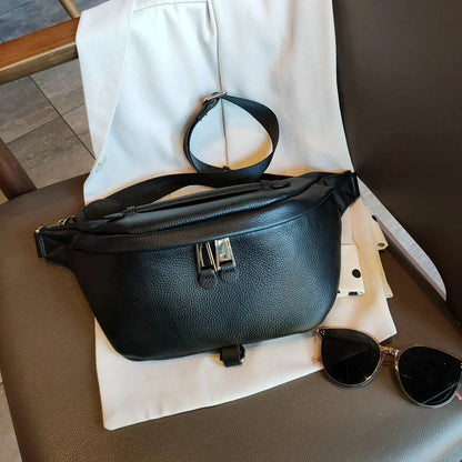 Grande Banane Femme, Idéal pour les Festivals Noir / 26x16x5cm / Cuir Sac Cuir