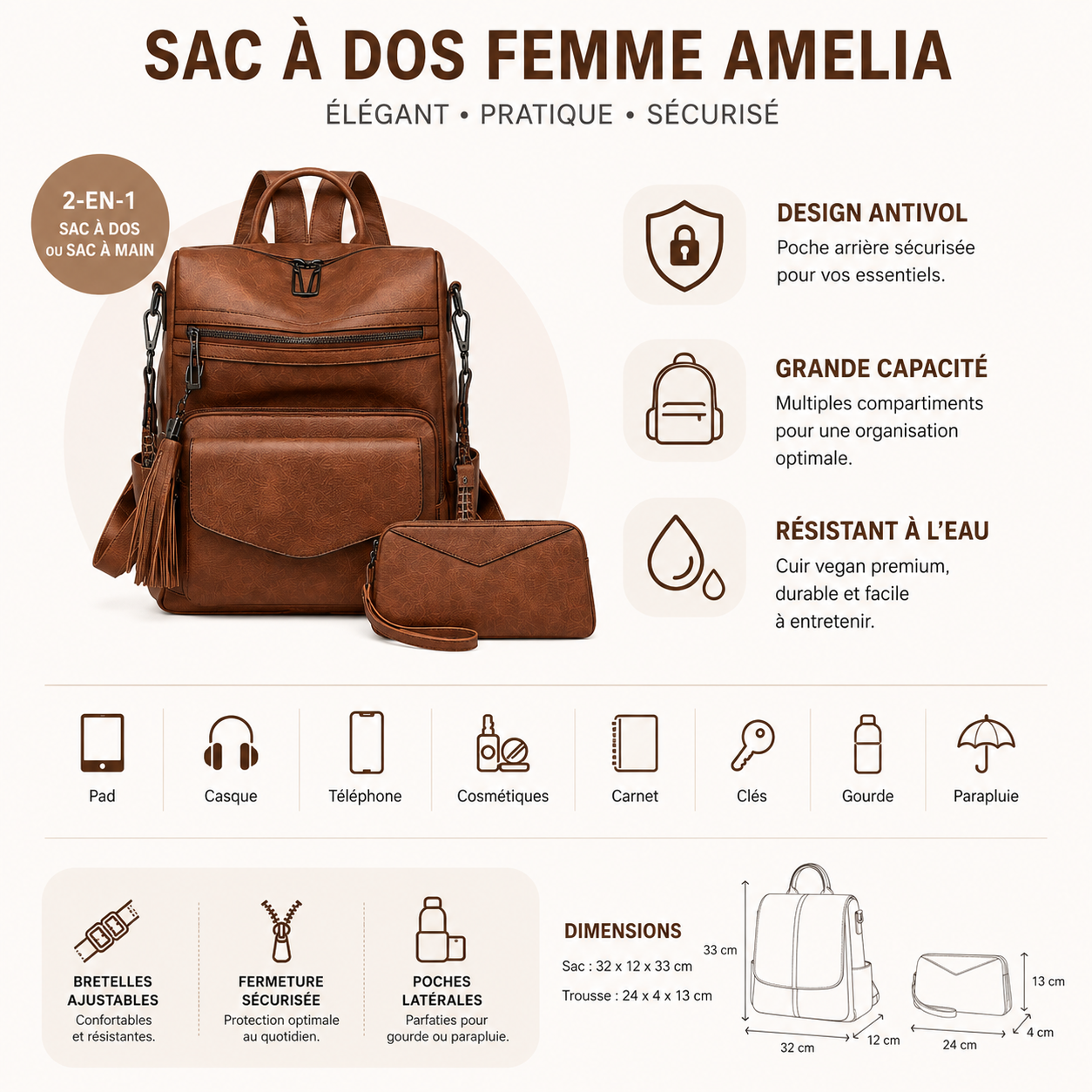 Sac à Dos Femme Amelia |  Tendance 2026