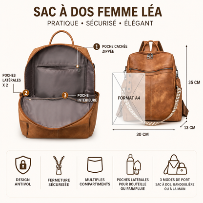 Sac à Dos Femme Cuir Chic Léa | Sac Tendance 2026 Chic & Antivol
