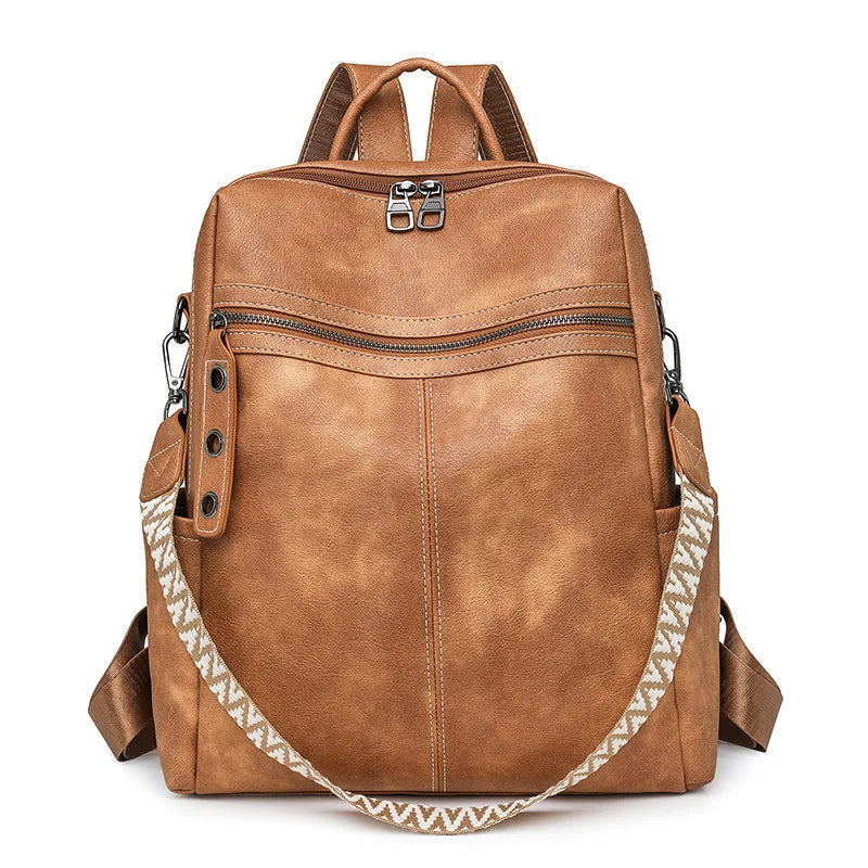 Sac à Dos Femme Cuir Chic Léa | Sac Tendance 2026 Chic & Antivol Khaki / Cuir Vegan
