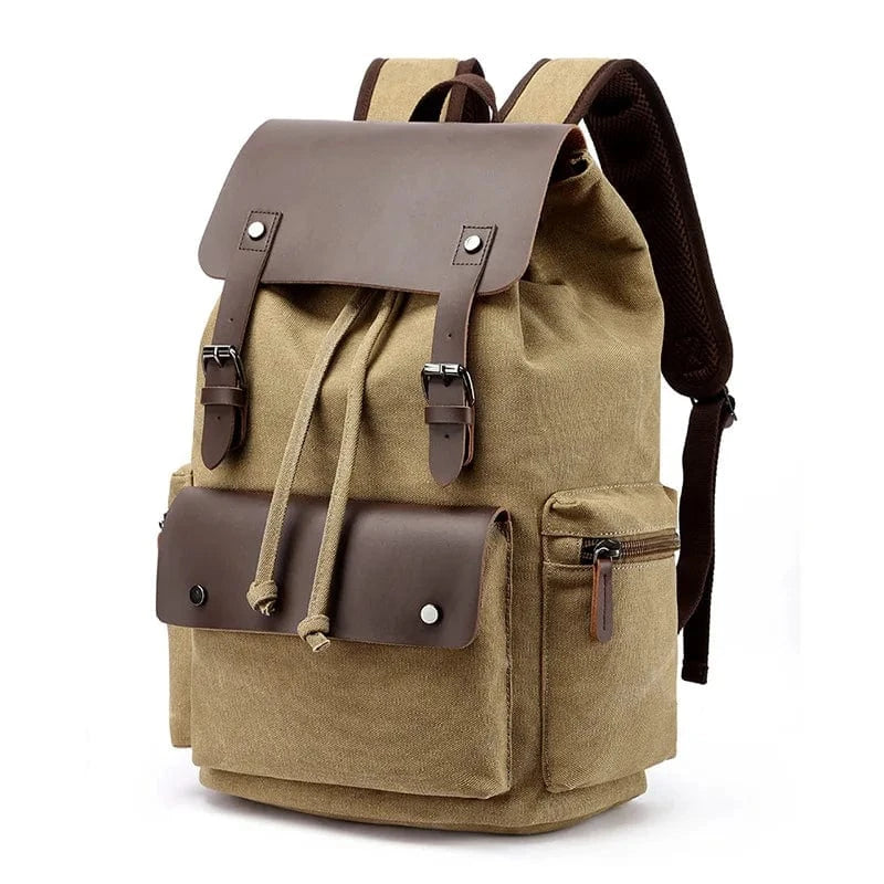 Sac a Dos Ordinateur Portable Chris | La Casa du Cuir Kaki / 33x45x18cm / Toile + Cuir PU