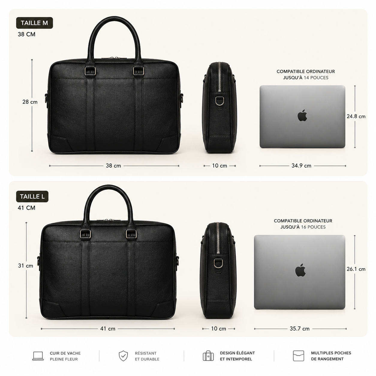 Sac à Main Homme Luxe en Cuir Noir | Axel sac à main