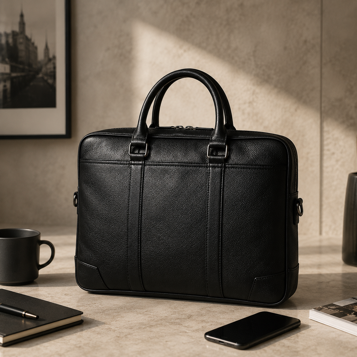 Sac à Main Homme Luxe en Cuir Noir | Axel sac à main