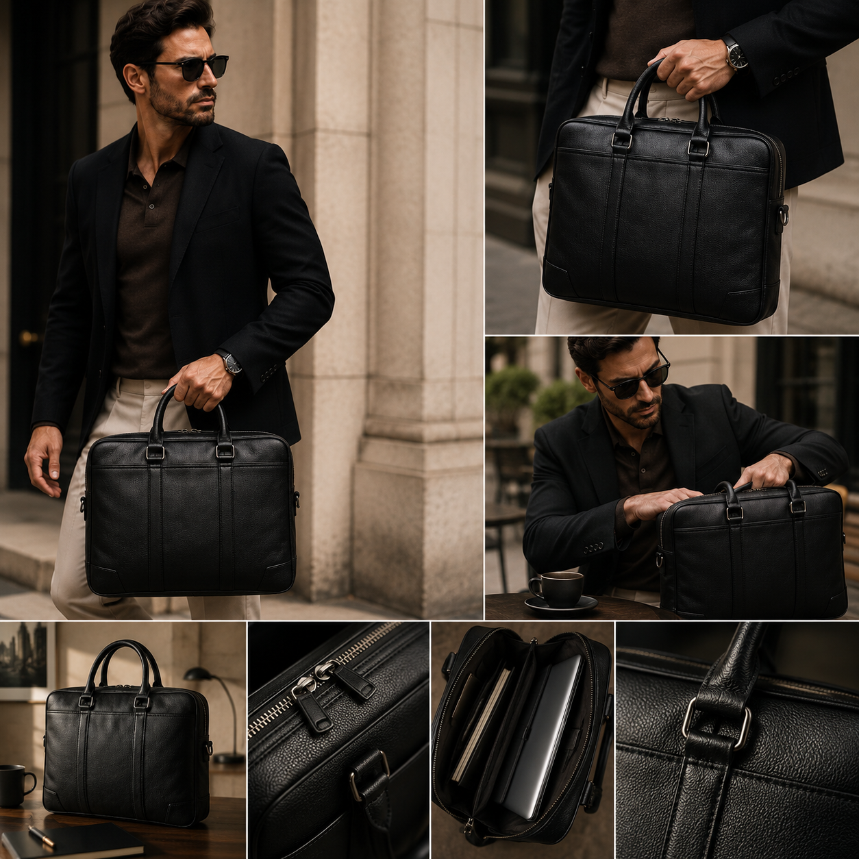 Sac à Main Homme Luxe en Cuir Noir | Axel sac à main