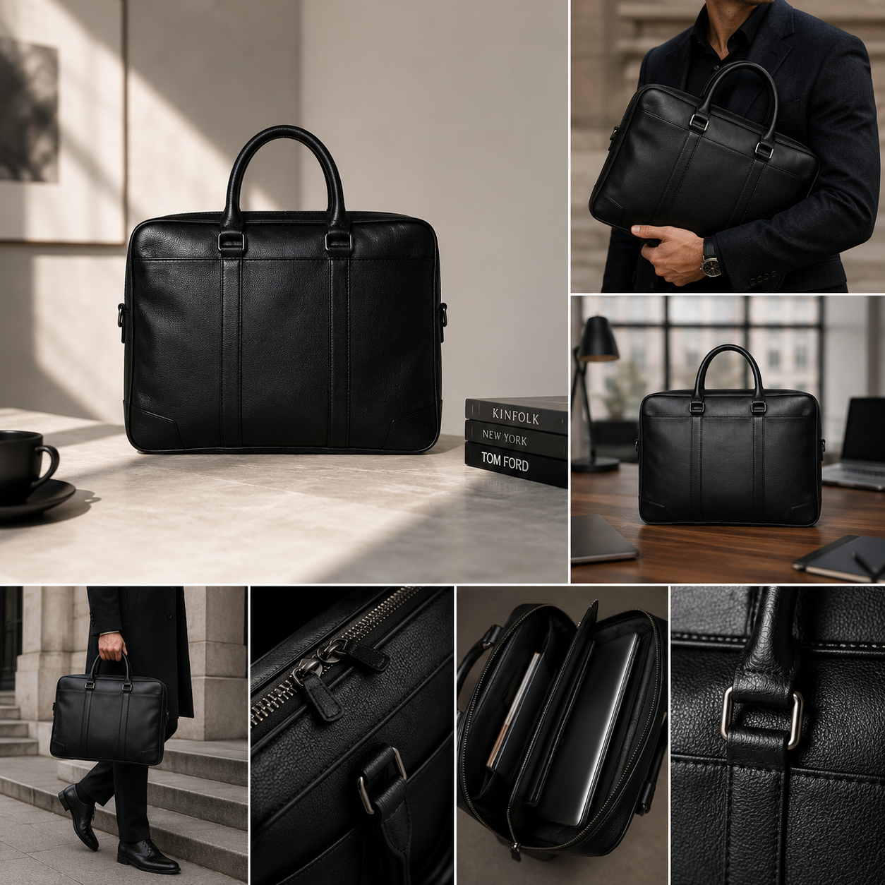 Sac à Main Homme Luxe en Cuir Noir | Axel sac à main