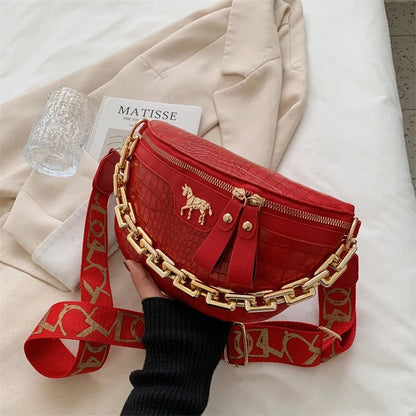Sac Banane Doré Rouge / 25x17x8.5cm / Cuir (PU) Sac Banane