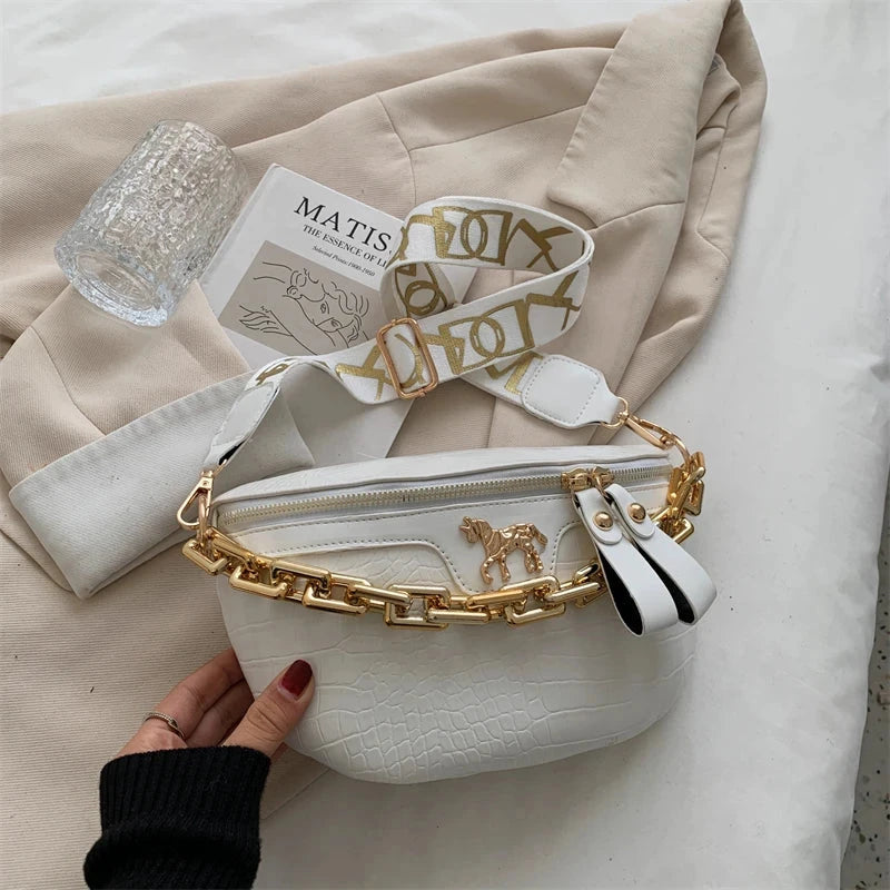 Sac Banane Doré Blanc / 25x17x8.5cm / Cuir (PU) Sac Banane
