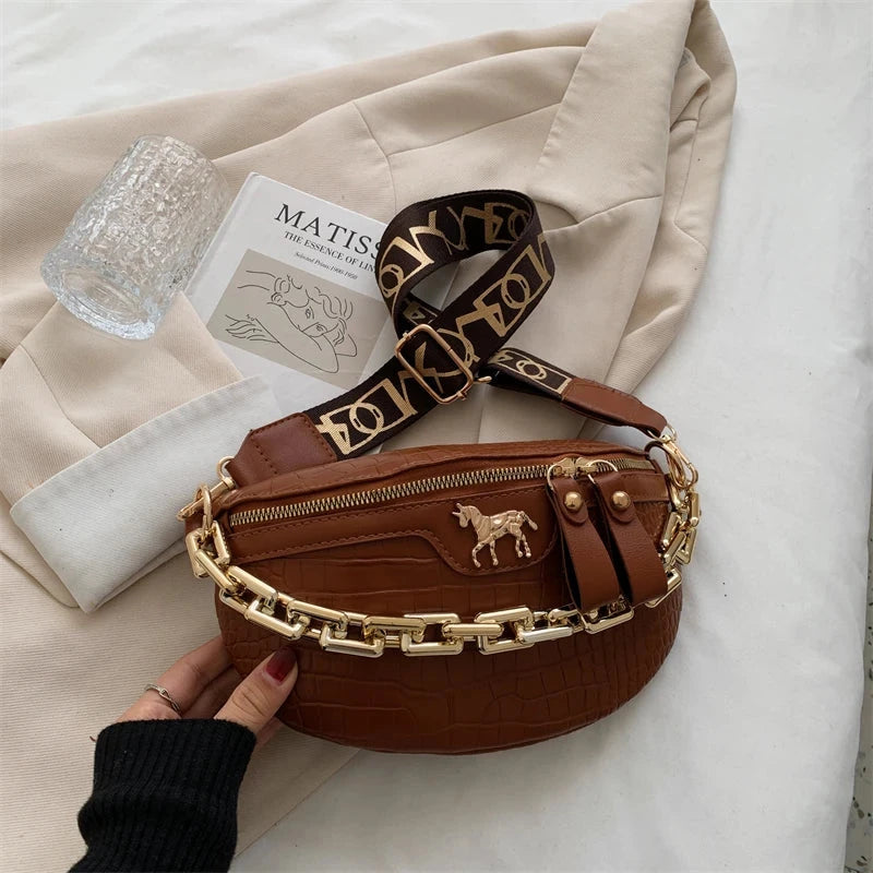 Sac Banane Doré Marron / 25x17x8.5cm / Cuir (PU) Sac Banane