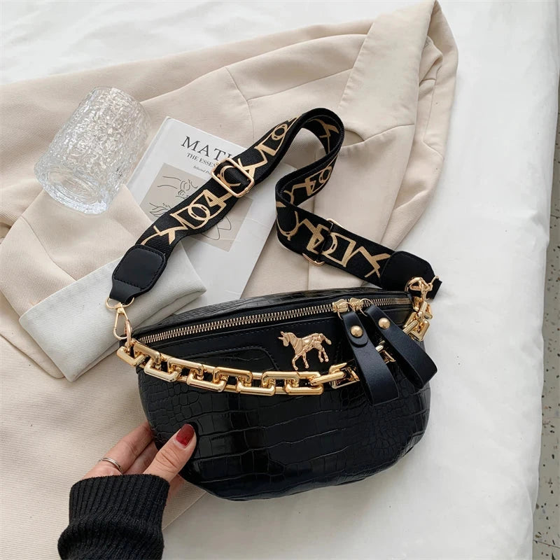 Sac Banane Doré Noir / 25x17x8.5cm / Cuir (PU) Sac Banane