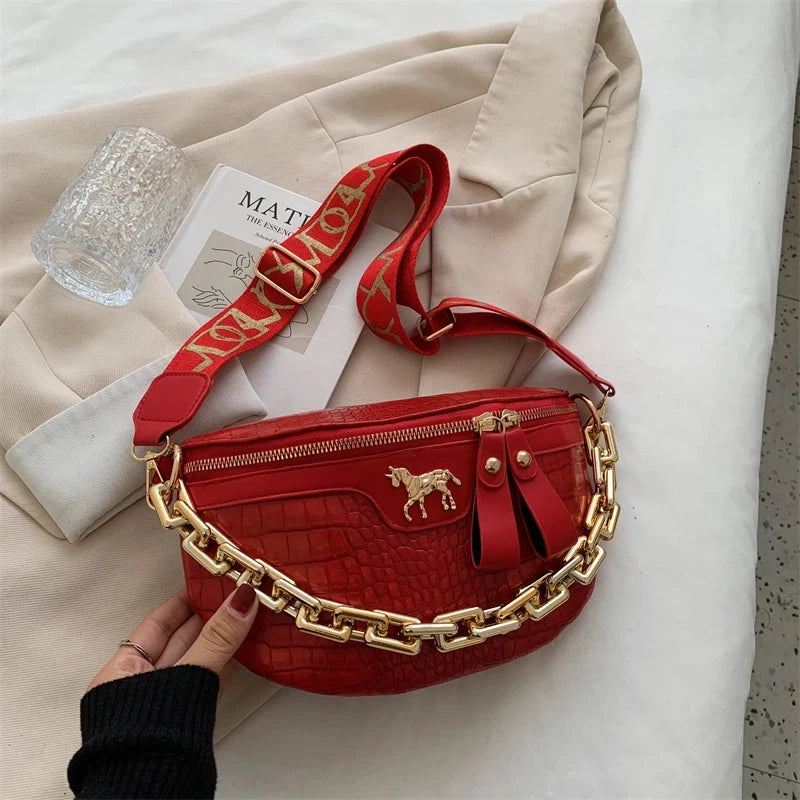 Sac Banane Doré Rouge / 25x17x8.5cm / Cuir (PU) Sac Banane