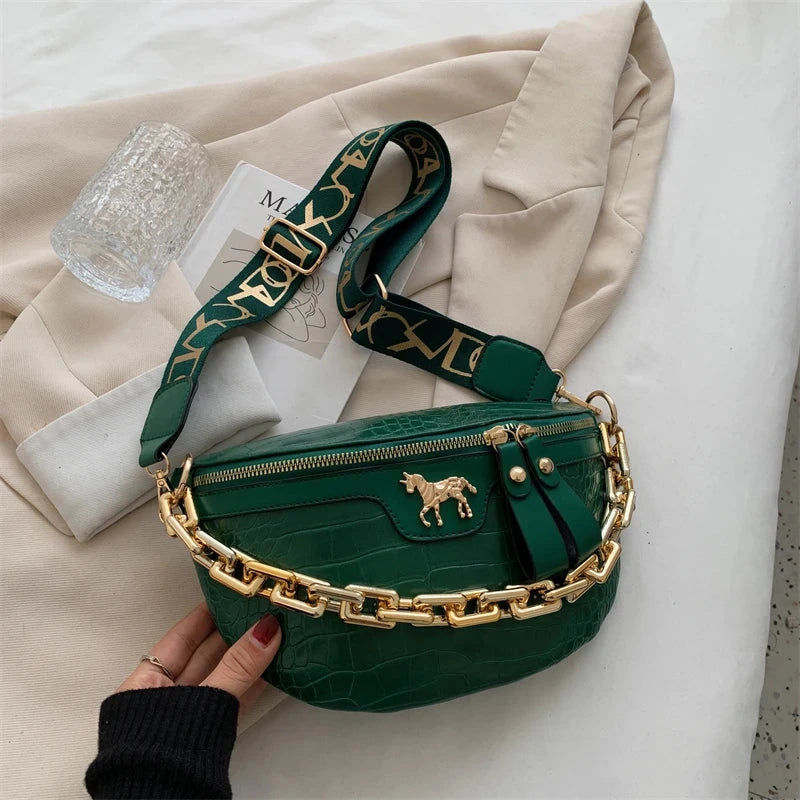 Sac Banane Doré Vert / 25x17x8.5cm / Cuir (PU) Sac Banane