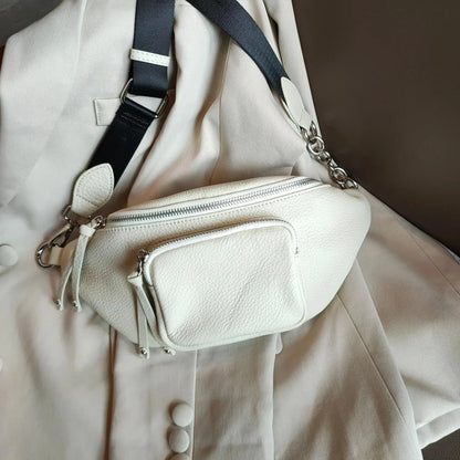 Sac Banane Femme Chic en Cuir Beige / 30x15x9cm / Cuir Sac Cuir
