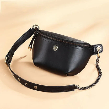 Sac Banane Femme Chic Fleur Noir / 26x14x8cm / Cuir Sac Cuir