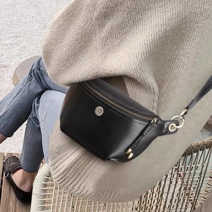 Sac Banane Femme Chic Fleur Noir / 26x14x8cm / Cuir Sac Cuir