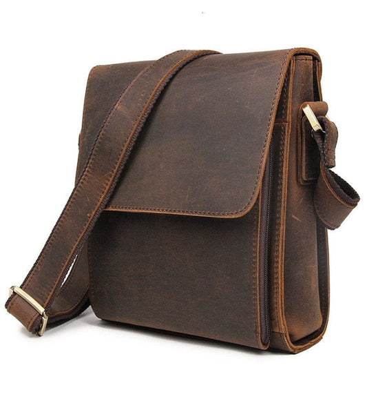 Sac Bandoulière Homme Cuir Classique | Style Vintage Élégant Café / Cuir Véritable / Homme Sac bandoulière