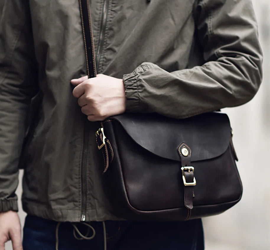 Sac Bandoulière Homme Cuir Vintage Claude | Authentique Chocolat / Cuir Véritable