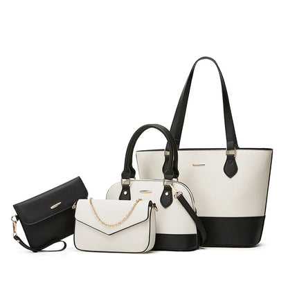 Sac Cabas Camille – Ensemble 4-en-1 Femme Chic & Polyvalent Blanc et Noir / Cuir Vegan Sac Cabas