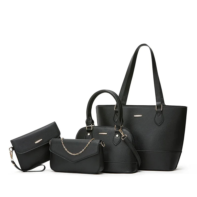 Sac Cabas Camille – Ensemble 4-en-1 Femme Chic & Polyvalent Noir / Cuir Vegan Sac Cabas