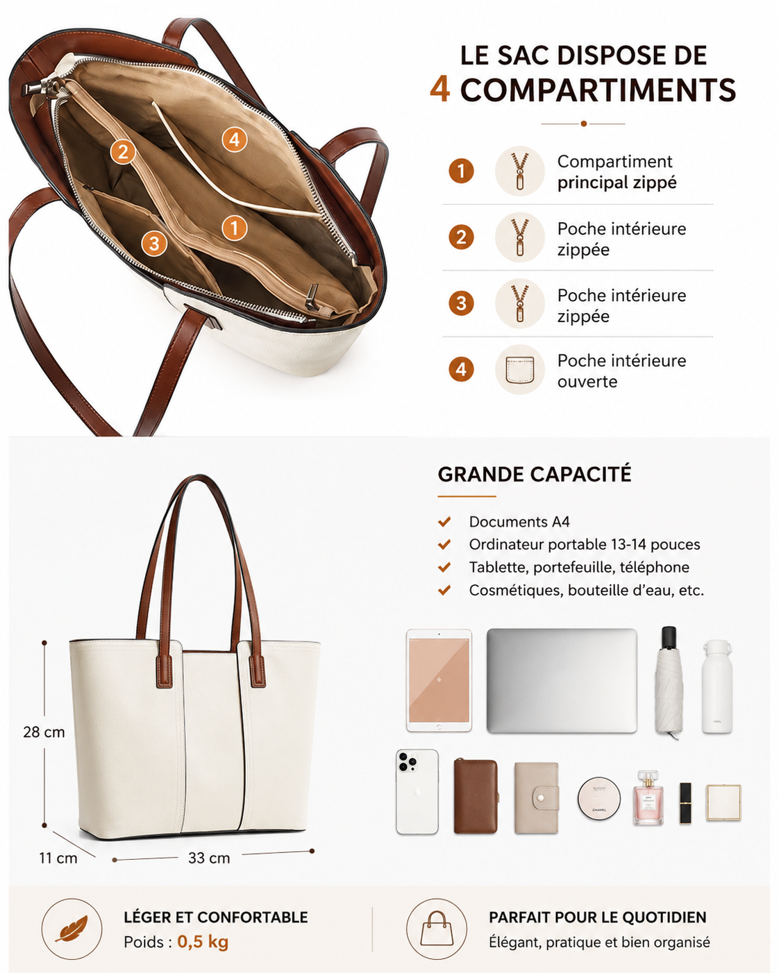 Sac Cabas Clara – Sac Femme Chic en Cuir Souple Sac Cabas