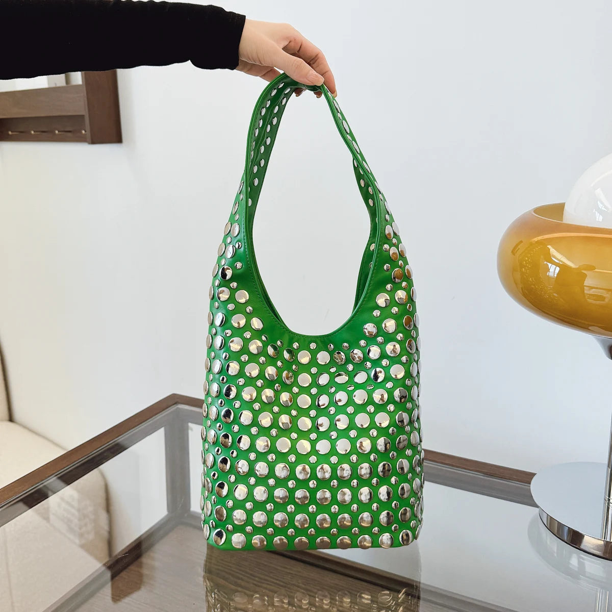 Sac Cabas Cuir Vegan Femme Mila | Sac Cabas Luxe Pas Cher Vert / Cuir Vegan