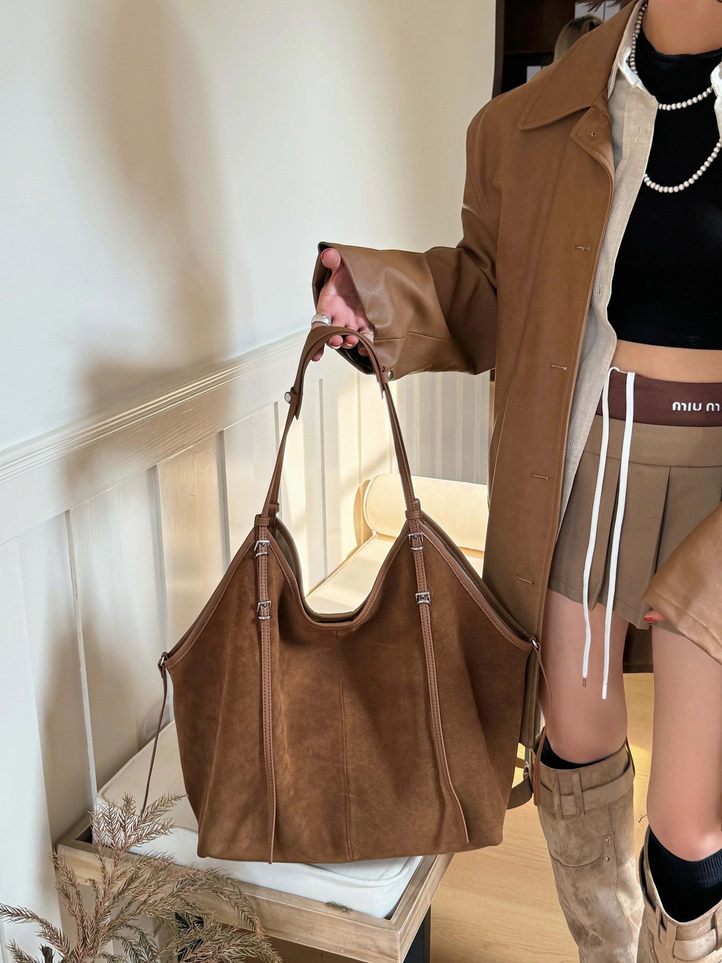 Sac Cabas en Daim Kim | Cabas Daim Souple Chic & Tendance Sac Cabas