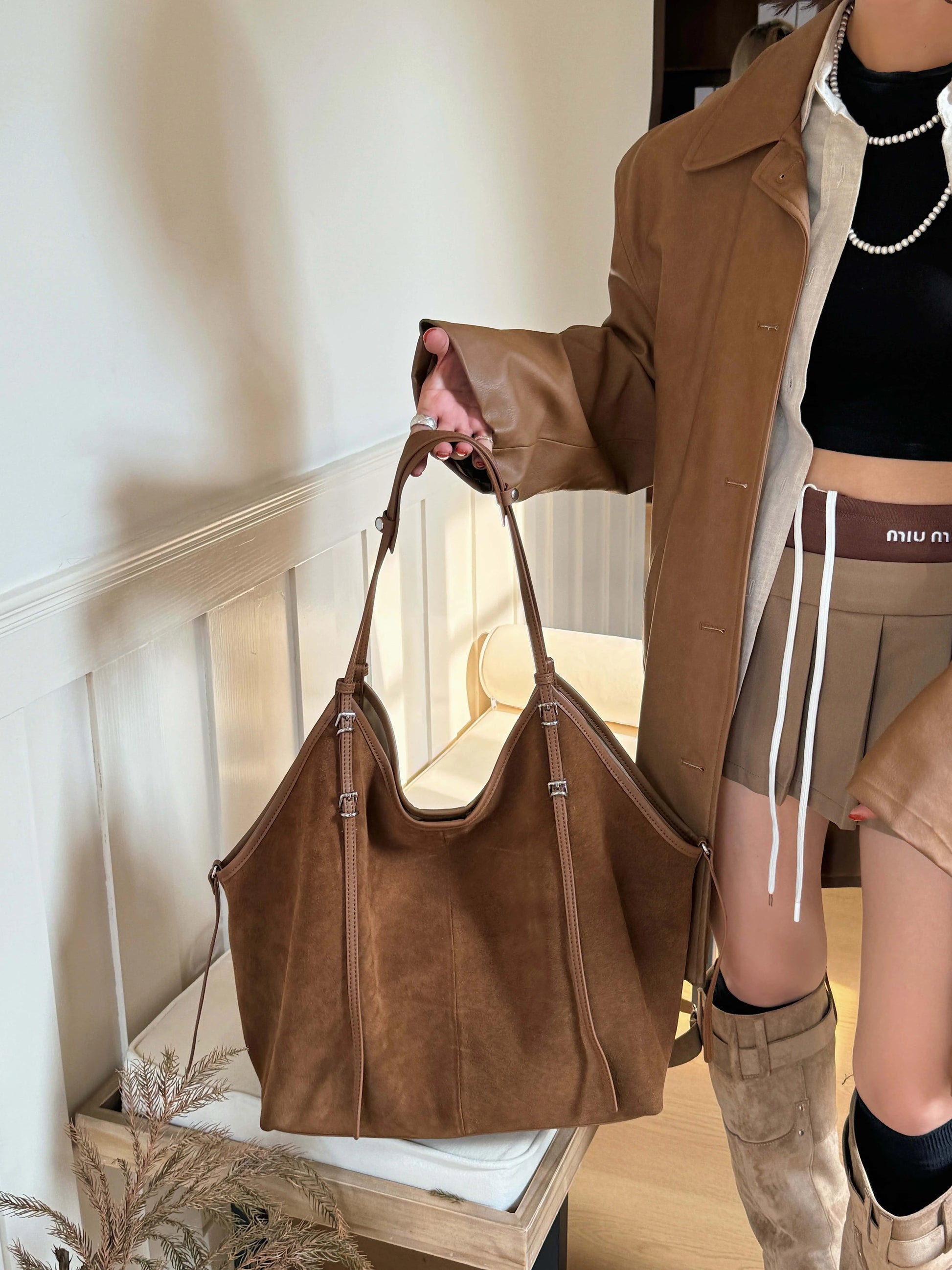 Sac Cabas en Daim Kim | Cabas Daim Souple Chic & Tendance Sac Cabas