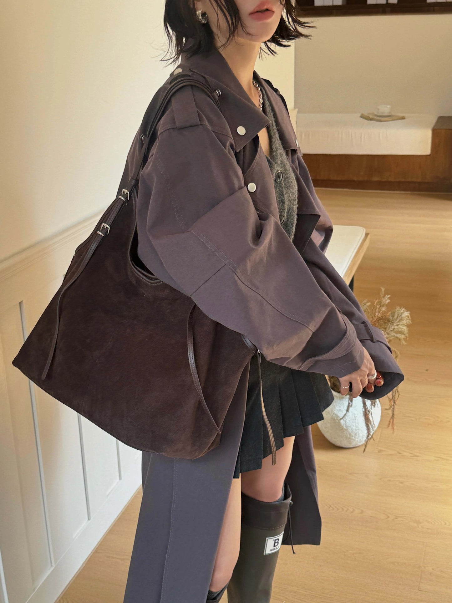 Sac Cabas en Daim Kim | Cabas Daim Souple Chic & Tendance Sac Cabas