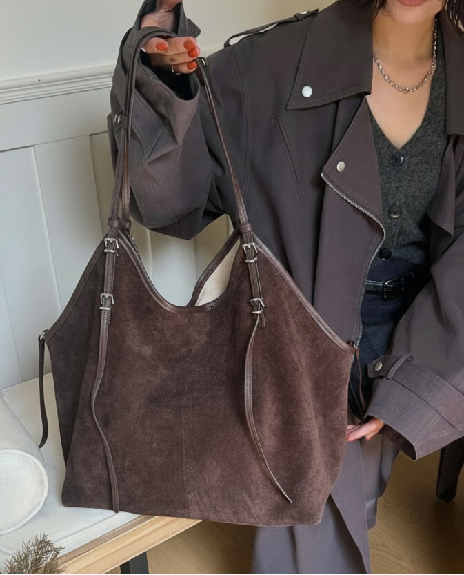 Sac Cabas en Daim Kim | Cabas Daim Souple Chic & Tendance Chocolat / Daim Sac Cabas