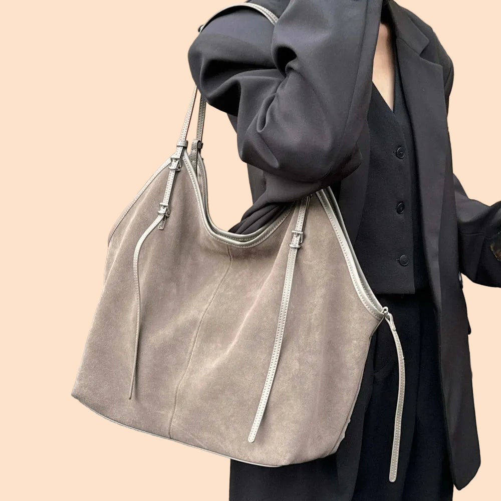 Sac Cabas en Daim Kim | Cabas Daim Souple Chic & Tendance Gris / Daim Sac Cabas