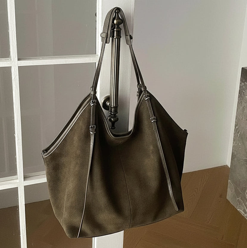 Sac Cabas en Daim Kim | Cabas Daim Souple Chic & Tendance Vert / Daim Sac Cabas