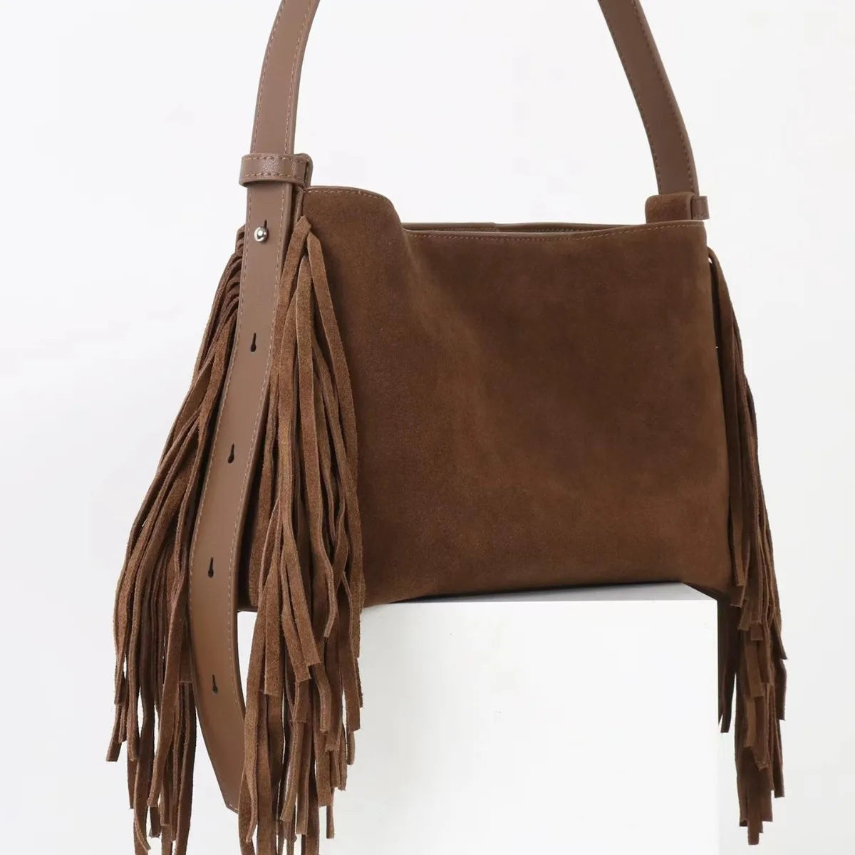 Sac Cabas en Daim Marron à Franges – Sac Cabas Daim Souple Sac Cabas