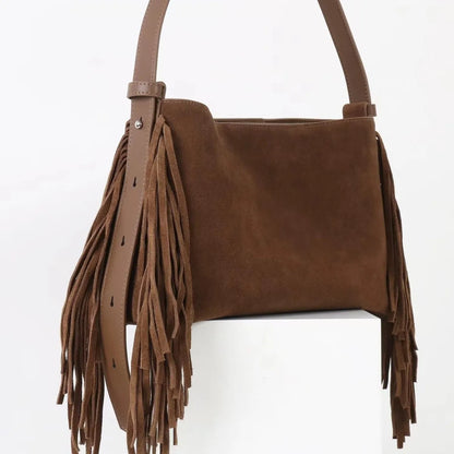 Sac Cabas en Daim Marron à Franges – Sac Cabas Daim Souple Sac Cabas