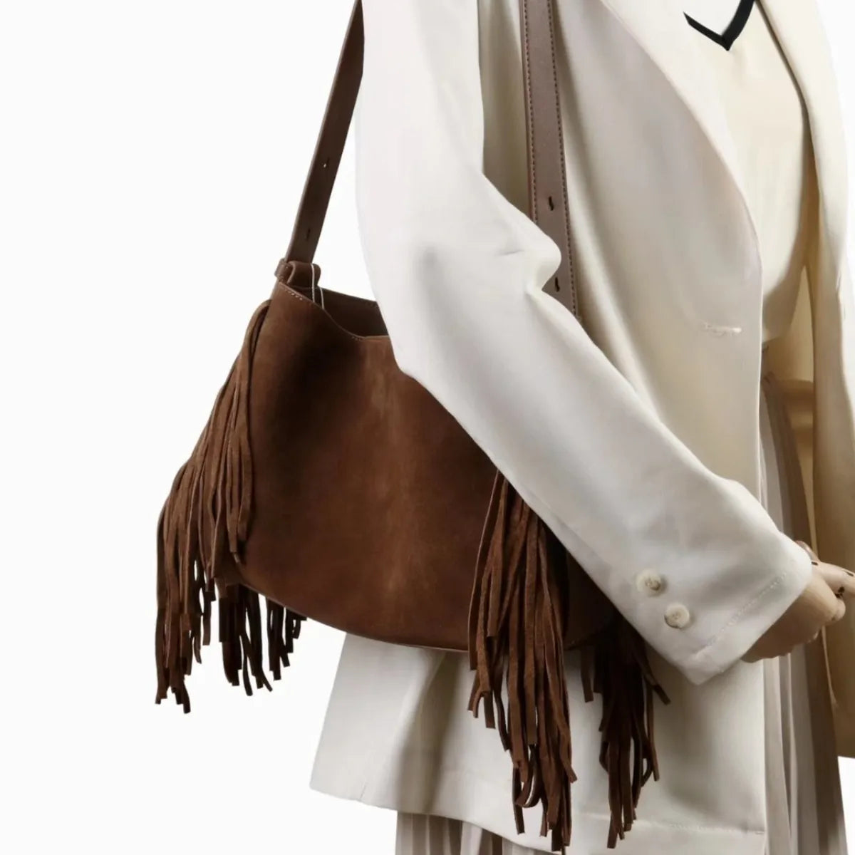 Sac Cabas en Daim Marron à Franges – Sac Cabas Daim Souple Sac Cabas