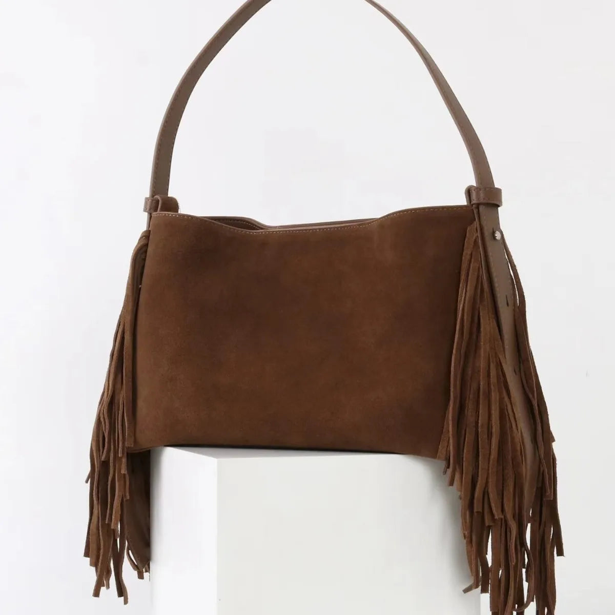 Sac Cabas en Daim Marron à Franges – Sac Cabas Daim Souple Sac Cabas