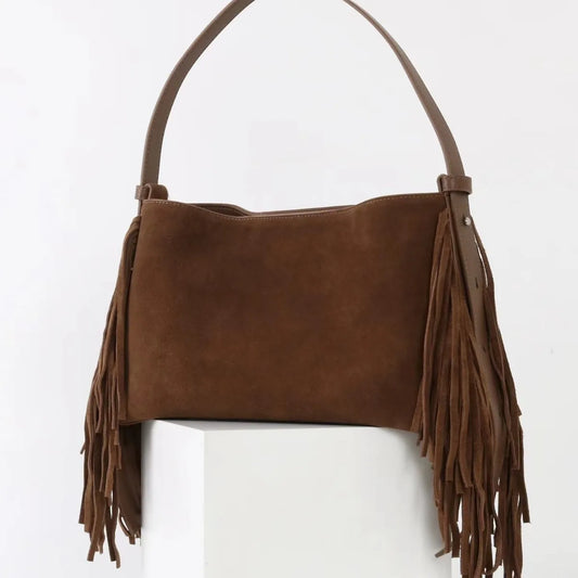 Sac Cabas en Daim Marron à Franges – Sac Cabas Daim Souple Sac Cabas