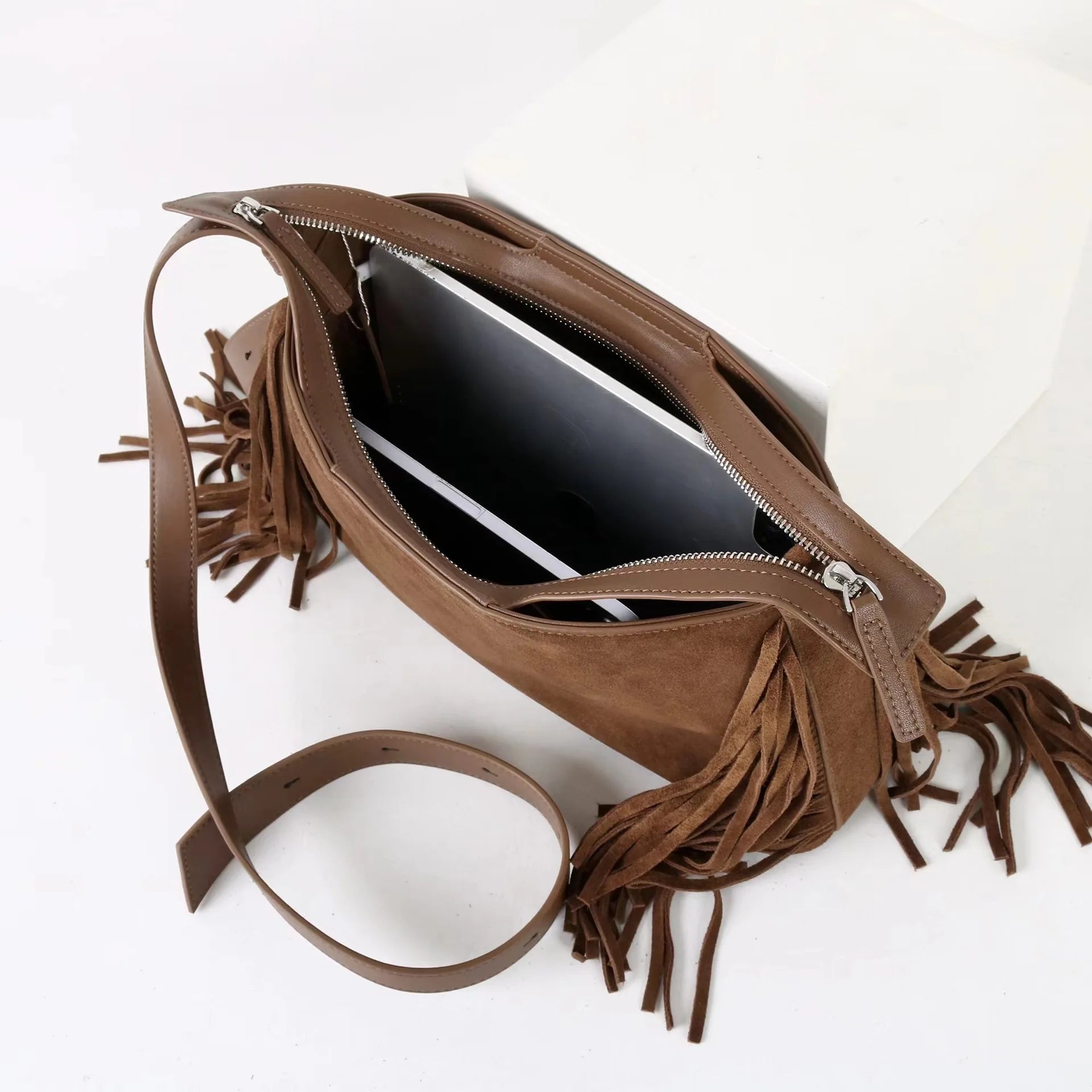 Sac Cabas en Daim Marron à Franges – Sac Cabas Daim Souple Sac Cabas