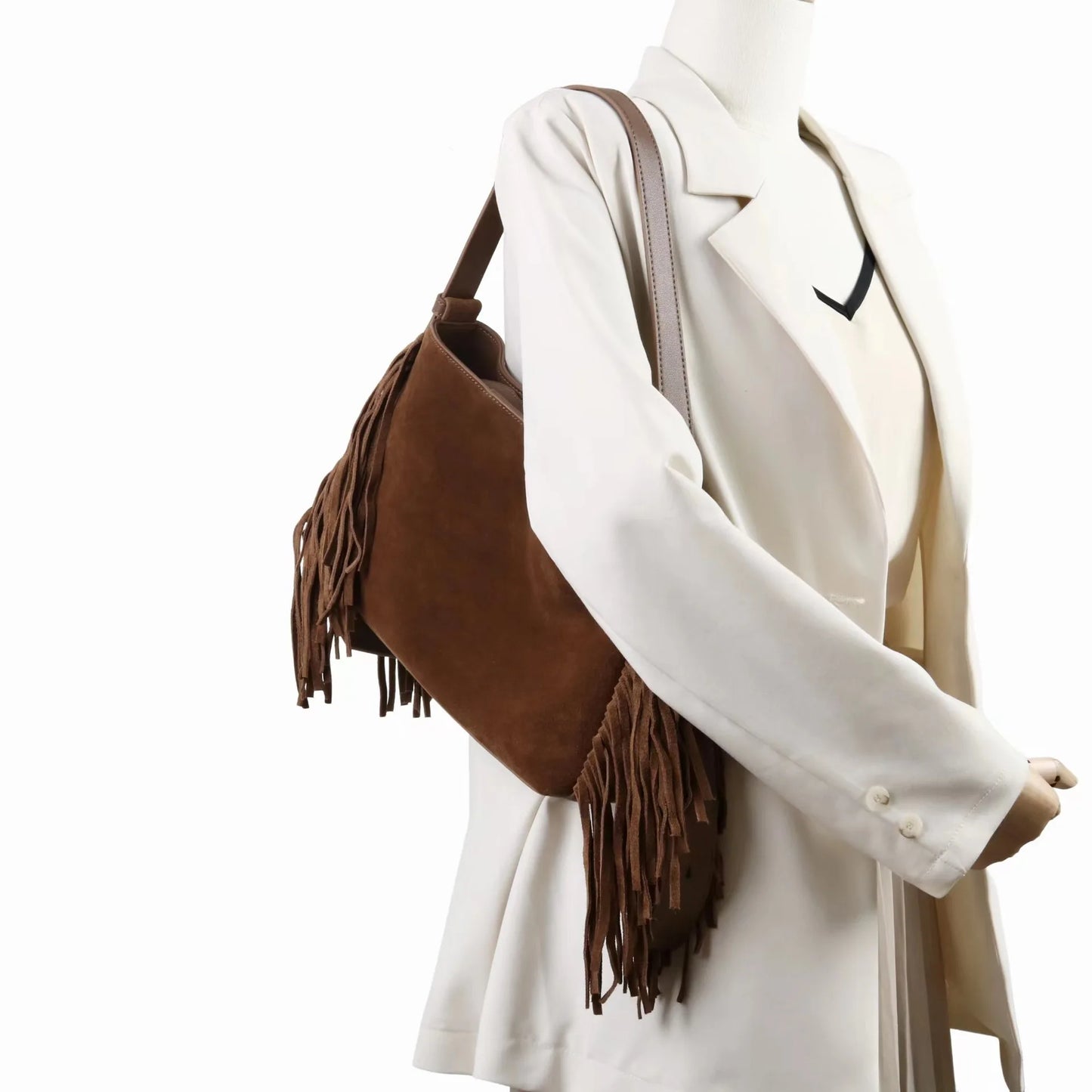 Sac Cabas en Daim Marron à Franges – Sac Cabas Daim Souple Sac Cabas