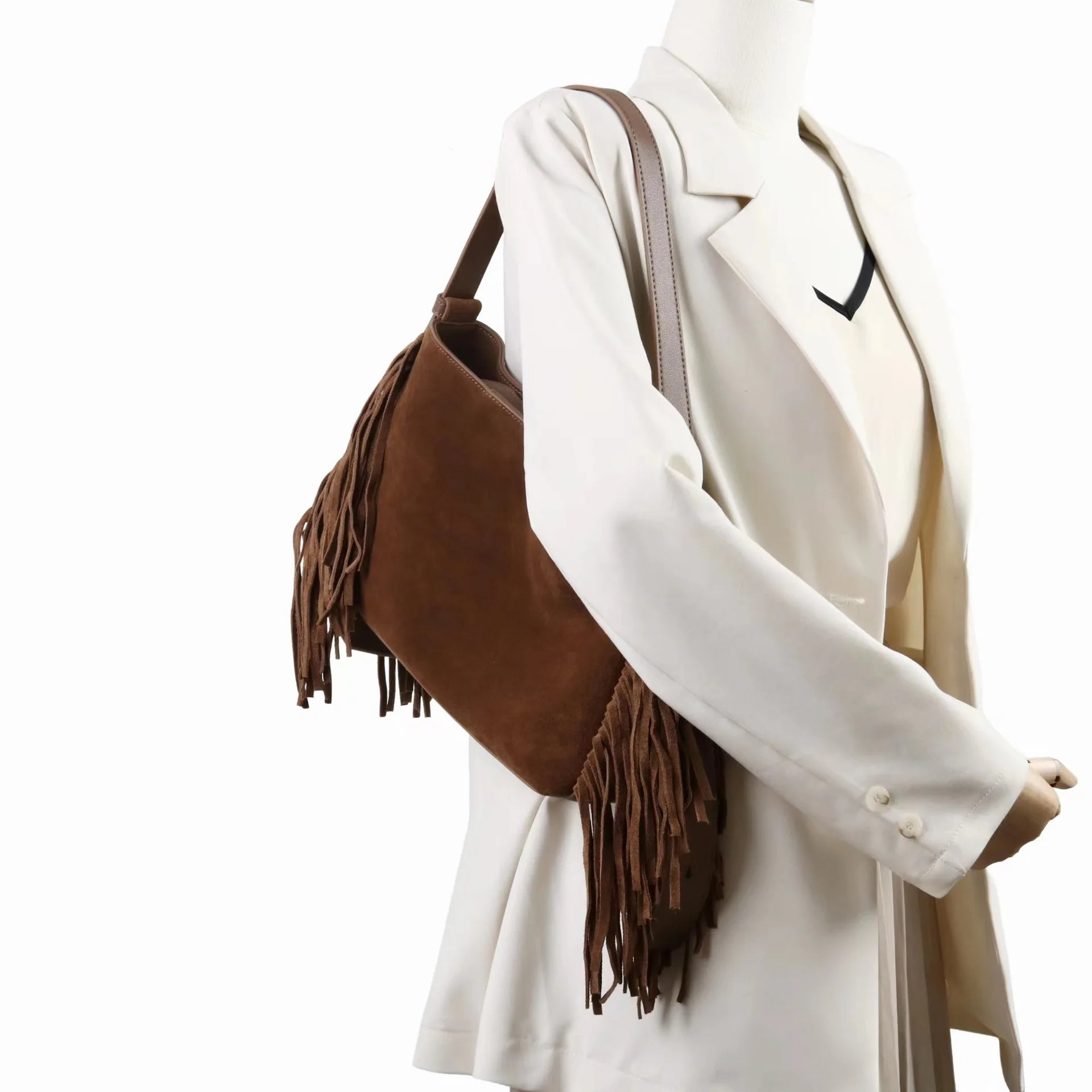 Sac Cabas en Daim Marron à Franges – Sac Cabas Daim Souple Sac Cabas