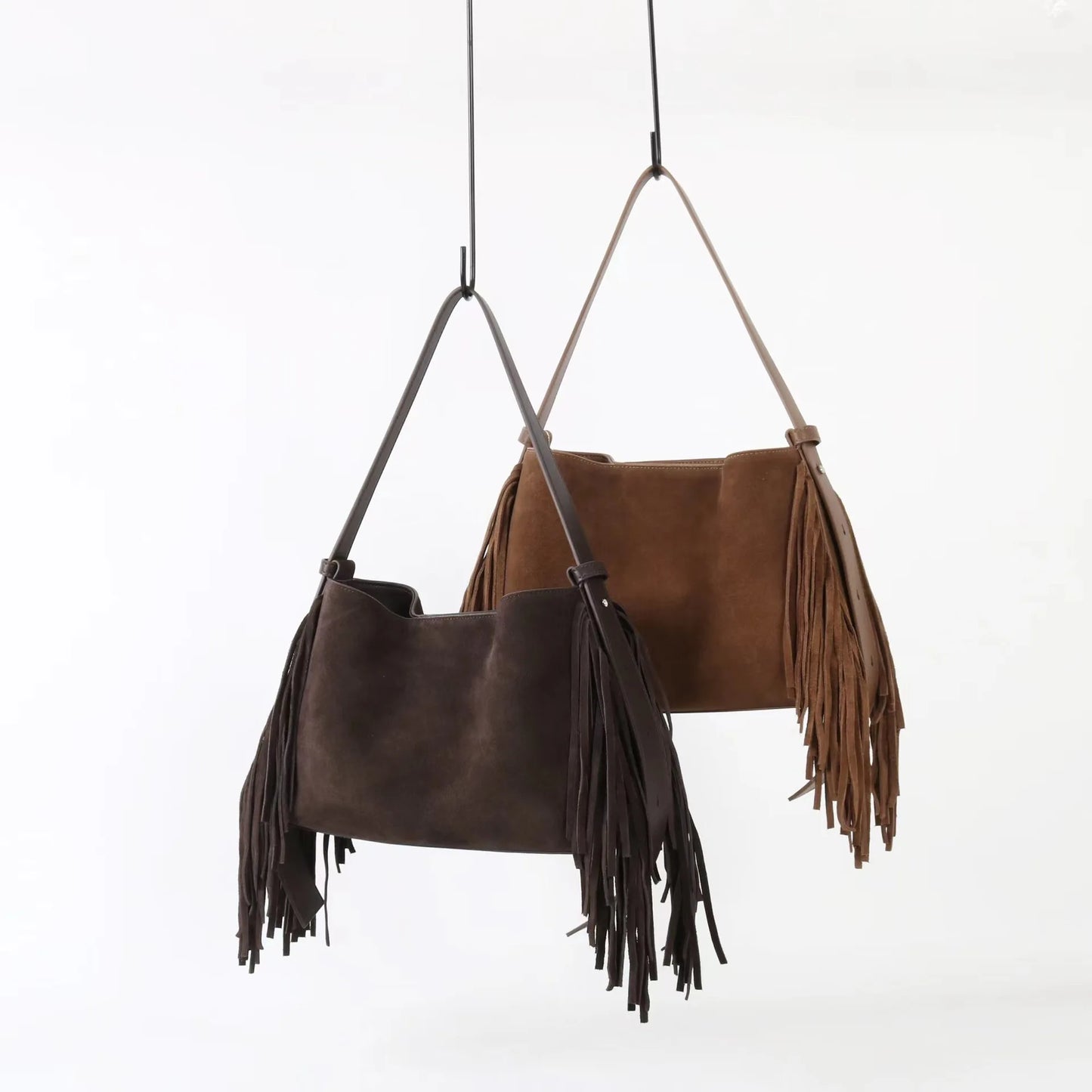Sac Cabas en Daim Marron à Franges – Sac Cabas Daim Souple Sac Cabas