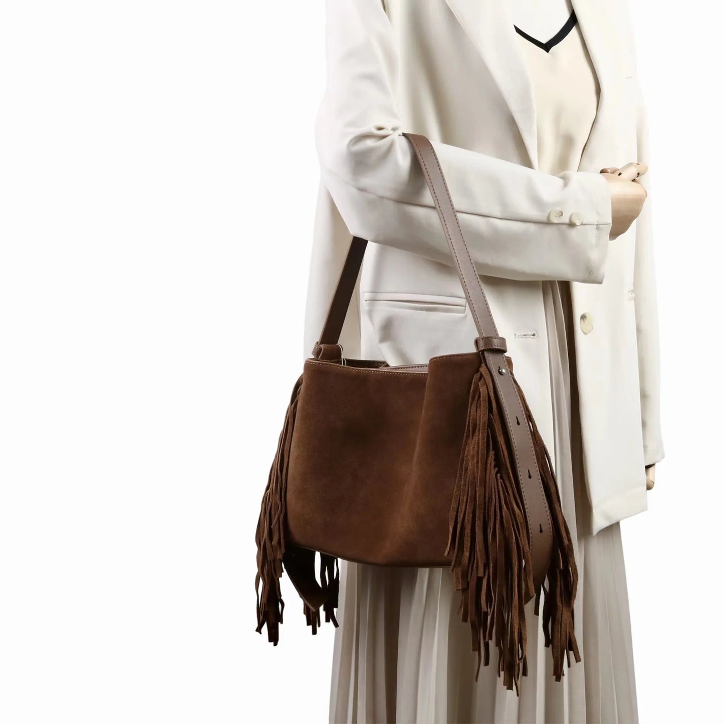 Sac Cabas en Daim Marron à Franges – Sac Cabas Daim Souple Sac Cabas