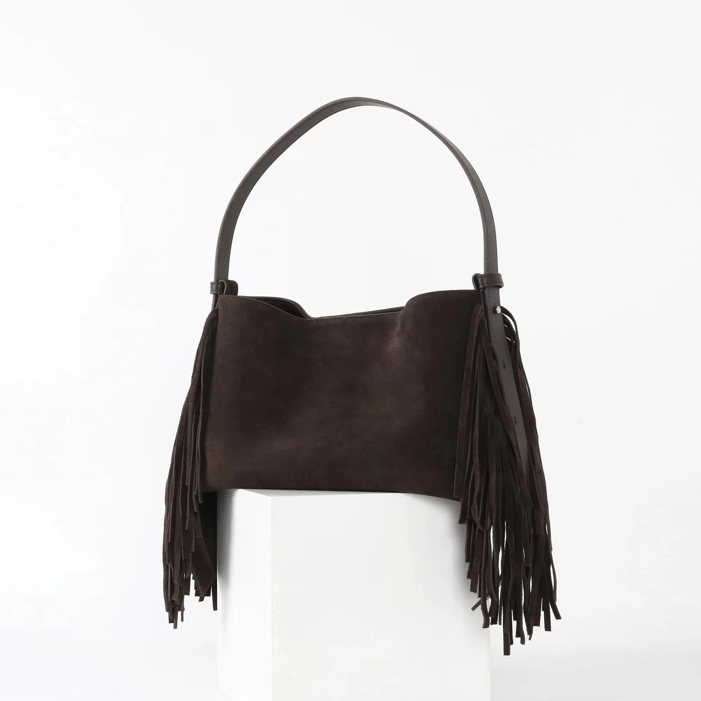 Sac Cabas en Daim Marron à Franges – Sac Cabas Daim Souple Chocolat / Daim Sac Cabas