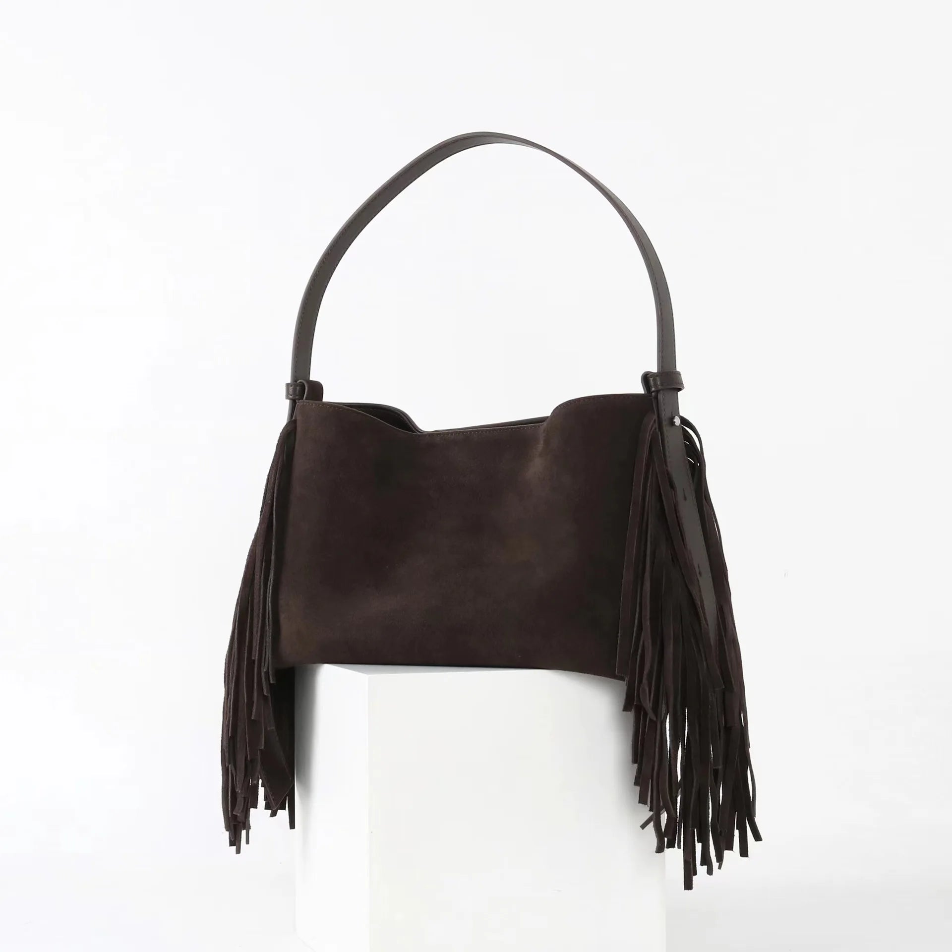 Sac Cabas en Daim Marron à Franges – Sac Cabas Daim Souple Chocolat / Daim Sac Cabas